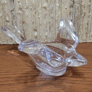 Vintage thick clear glass candle holder votive tea light flyin bird paper weight